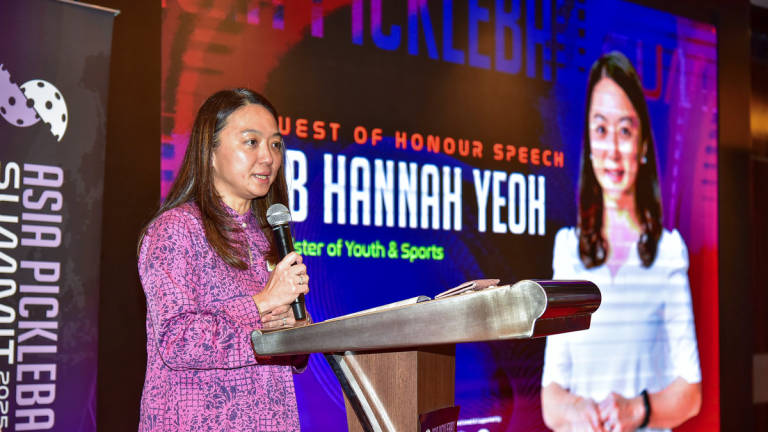 Minister of Youth and Sports, Hannah Yeoh delivering a speech at the Opening Ceremony of the Asia Pickleball Summit 2025 at One World Hotel today. – BERNAMA