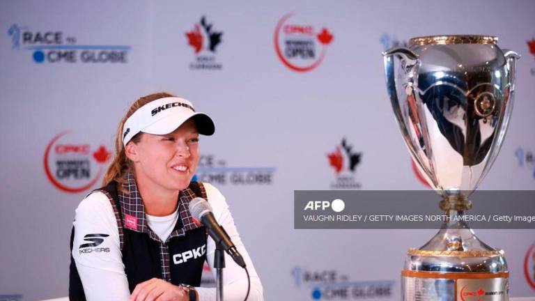 MISSISSAUGA, ONTARIO - AUGUST 24: Brooke M. Henderson of Canada speaks to the media after winning the CPKC Women's Open 2025 at Mississaugua Golf and Country Club on August 24, 2025 in Mississauga, Ontario. - Getty Images via AFP