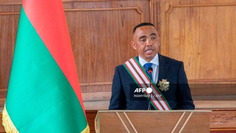 Newly sworn in President of Madagascar Michael Randrianirina speaks during his swearing in ceremony in Antananarivo on October 17, 2025. - AFP