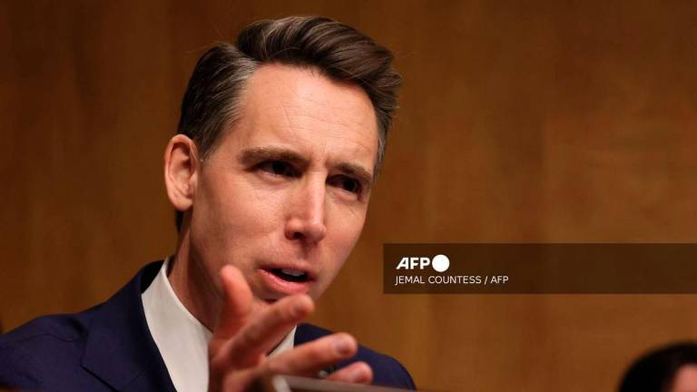 US Senator Josh Hawley, Republican of Missouri, questions former Office of Management and Budget (OMB) Director Russell Vought during a US Senate Homeland Security and Governmental Affairs Committee hearing on his second nomination to be OMB director, on Capitol Hill, in Washington, DC, on January 15, 2025. - AFP