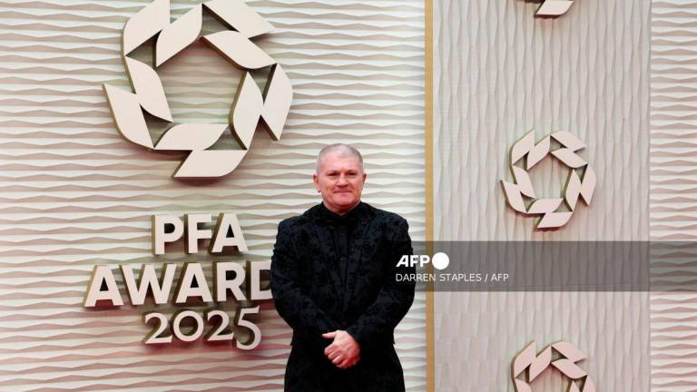 Former British boxer Ricky Hatton poses upon arrival to attend the 2024-2025 Professional Footballers’ Association (PFA) awards, at the Opera House in Manchester, northern England, on August 19, 2025. (Photo by Darren Staples / AFP)