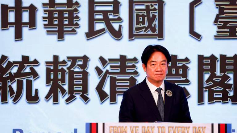 Taiwan President Lai Ching-te delivers a speech on the anniversary of the end of World War Two in Europe in Taipei, Taiwan May 8, 2025. REUTERS/Ann Wang/File Photo