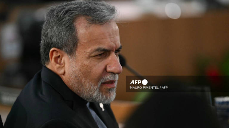 Iran's Foreign Minister Abbas Araghchi gestures during the first plenary session of the BRICS summit in Rio de Janeiro, Brazil, on July 6, 2025. - AFP