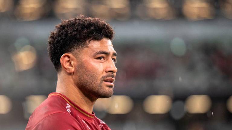 Toshiba Brave Lupus Tokyo’s Richie Mo’unga looks on after the Rugby League One 2024-25 play-offs final between Toshiba Brave Lupus Tokyo and Kubota Spears Funabashi Tokyo Bay at the National Stadium in Tokyo on June 1, 2025. (Photo by Philip FONG / AFP)