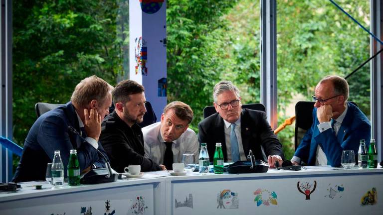 Ukraine’s President Volodymyr Zelenskiy, Britain’s Prime Minister Keir Starmer, France’s President Emmanuel Macron, German Chancellor Friedrich Merz and Polish Prime Minister Donald Tusk - REUTERSpix