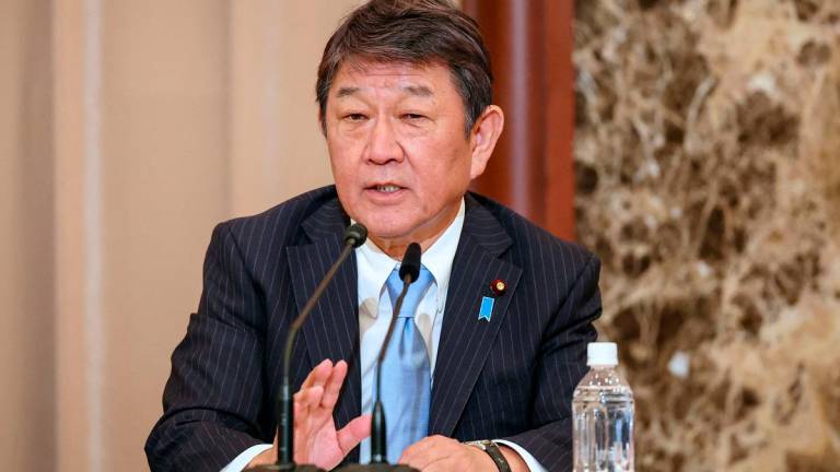 (FILES) Liberal Democratic Party (LDP) secretary general Toshimitsu Motegi. - Takashi Aoyama / POOL / AFP