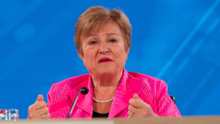 International Monetary Fund (IMF) Managing Director Kristalina Georgieva speaks as she attends IMF/International Monetary and Financial Committee (IMFC) press briefing with International Monetary and Financial Committee (IMFC) chair Saudi Arabia’s Finance Minister Mohammed Al-Jadaan, during the IMF/World Bank 2025 Annual Meetings in Washington, D.C., U.S., October 17, 2025. - REUTERSPIX