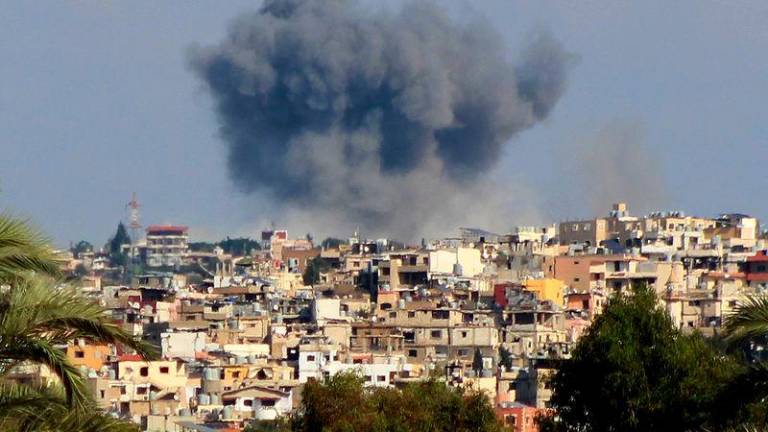 This picture taken from Lebanon’s southern city of Tyre shows a smoke plume erupting following an Israeli air strike on the village of Tayrdebba - AFPpix