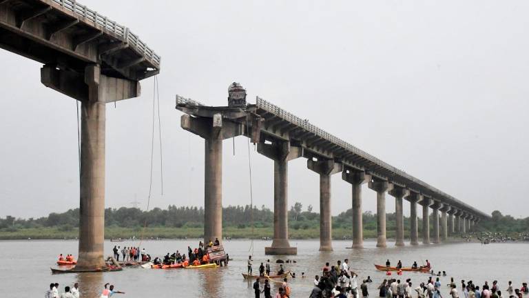 Rescuers search for survivors after a bridge collapsed in Vadodara in the western state of Gujarat, India, July 9, 2025. - REUTERS/Stringer