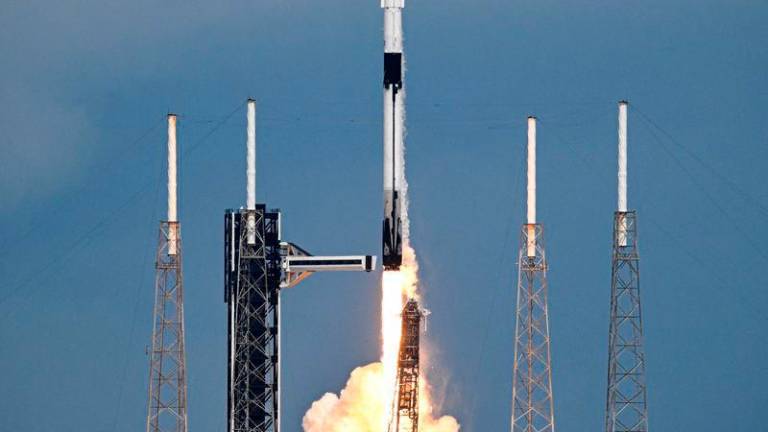 SpaceX Falcon 9 rocket carrying Roscosmos astronauts Aleksandr Gorbunov (L) (Mission Specialist) and NASA astronaut Nick Hague (Mission Commander) of Crew 9 lifts off from Space Launch Complex 40 toward the International Space Station (ISS) - AFPpix