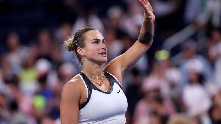 Aryna Sabalenka celebrates defeating Cristina Bucsa of Spain after their Women's Singles Fourth Round match on Day Eight of the 2025 US Open at USTA Billie Jean King National Tennis Center on August 31, 2025 in the Flushing neighborhood of the Queens borough of New York City. - Matthew Stockman/Getty Images/AFPPIX
