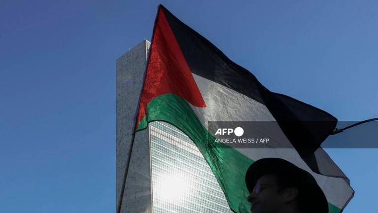 Pro-Palestinian protesters rally outside of the United Nations Headquarters ahead of the 80th General Assembly on September 18, 2025 in New York City. - AFP
