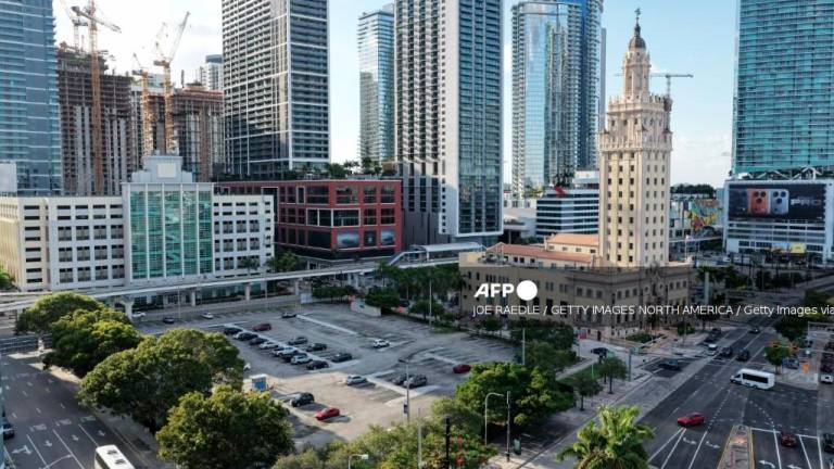 In an aerial view, a parking lot adjacent to the Freedom Tower was voted by Florida officials to be donated as the potential site for President Donald Trump's future presidential library on September 30, 2025 in Miami, Florida. - Joe Raedle/Getty Images/AFPPIX