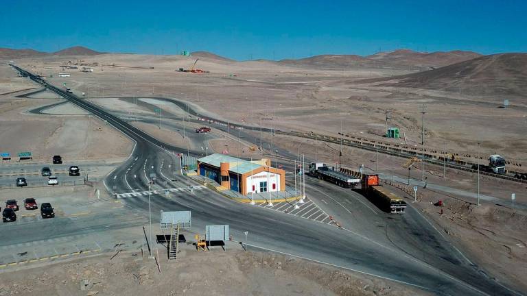 Aerial view of the entrance to La Escondida mine, the world's largest copper mine, where workers went on strike on August 13 after failing to reach a labour agreement with Australian group BHP, in La Escondida, Antofagasta Region, northern Chile, taken on August 14, 2024. - REUTERSPIX