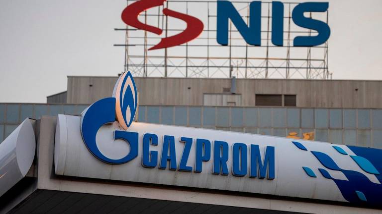 Signages display the logos of NIS as well as Russian oil producer Gazprom Neft, in Belgrade, Serbia October 8, 2025. - REUTERS/Marko Djurica