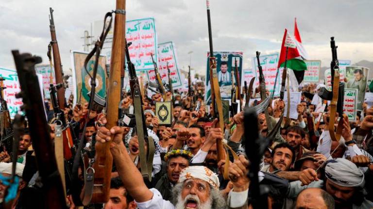 Protesters, mainly Houthi supporters, rally in solidarity with Palestinians, in Sanaa, Yemen May 2, 2025. REUTERSpix