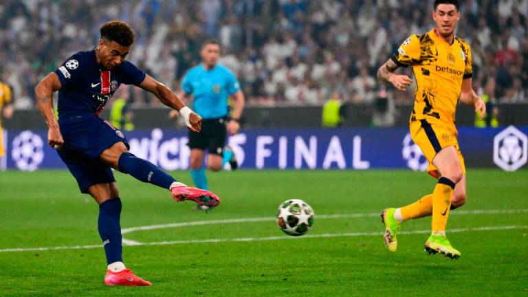 Paris Saint-Germain’s French midfielder #14 Desire Doue scores his team’s second goal during the UEFA Champions League final football match between Paris Saint-Germain (PSG) and Inter Milan in Munich, southern Germany on May 31, 2025. AFPpix