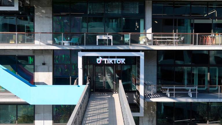 A logo is displayed over a door at the U.S. headquarters of the social media company TikTok in Culver City, California. - REUTERSpix