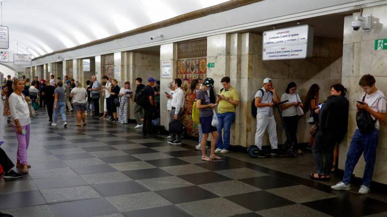 People take shelter inside a metro station while Russian strike drones fly over the city, amid Russia's attack on Ukraine, in Kyiv, Ukraine September 2, 2025. - REUTERSPIX