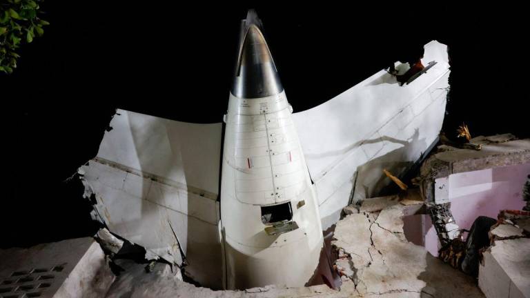A view shows the wreckage of the tail section of an Air India aircraft, bound for London's Gatwick Airport, which crashed during take-off from an airport in Ahmedabad, India June 12, 2025. - REUTERSPIX