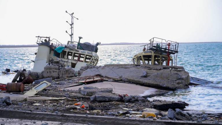 This picture shows destruction at the port in Yemen’s city of Hodeida after Israel’s military warplanes struck Yemen’s rebel-held positions, on May 6, 2025. Israel’s military said its warplanes struck Yemen’s rebel-held capital Sanaa on May 6, “fully disabling the airport”, the latest retaliation for a missile attack by the Iran-backed Huthis on Israel’s main airport.