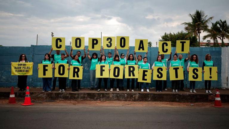 Greenpeace activists hold signs reading COP30 act for forests”, during the ministerial preparatory meeting (Pre-COP30), ahead of the COP30 Climate Summit, in Brasilia, Brazil October 13, 2025. - REUTERSPIX
