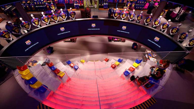 General view of the FC Barcelona club shop as Lamine Yamal shirts are displayed at his contract extension signing - REUTERS
