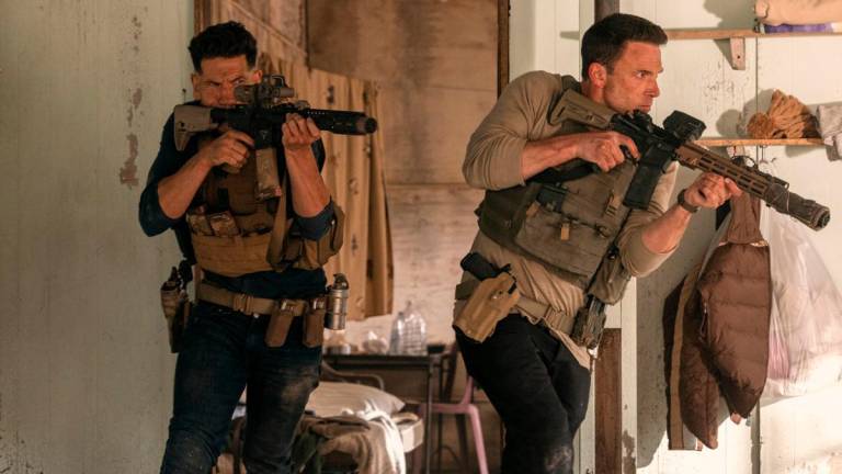 (From right) Christian (Affleck) and Brax (Bernthal) team up once again, bringing brotherly tension and firepower to the mission.