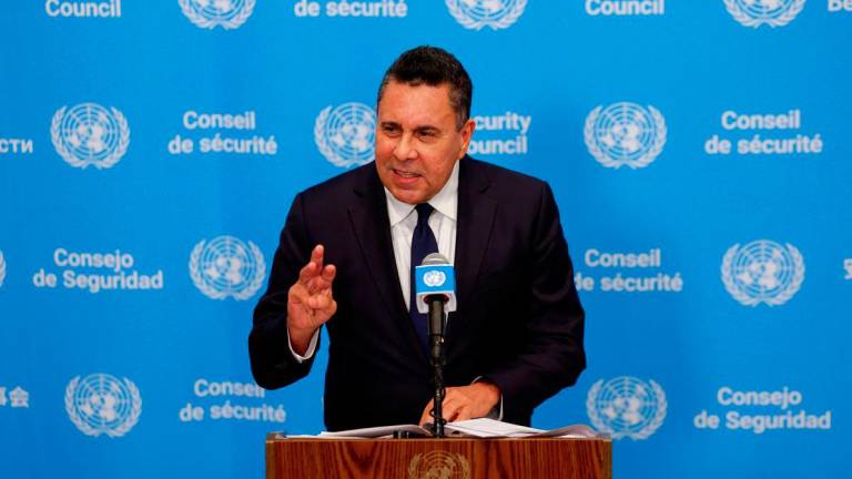 Venezuelan Ambassador to the United Nations Samuel Moncada speaks during a stakeout at U.N. headquarters in New York City, U.S., October 16, 2025. - REUTERSPIX