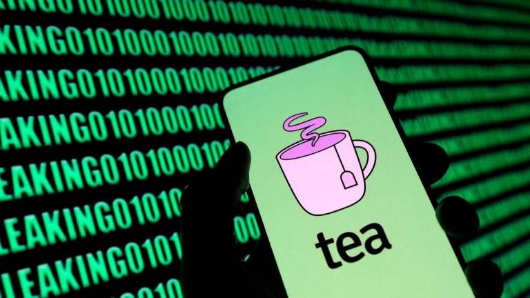 Tea app logo and cyber binary codes are seen in this illustration created on July 26, 2025. REUTERSPix