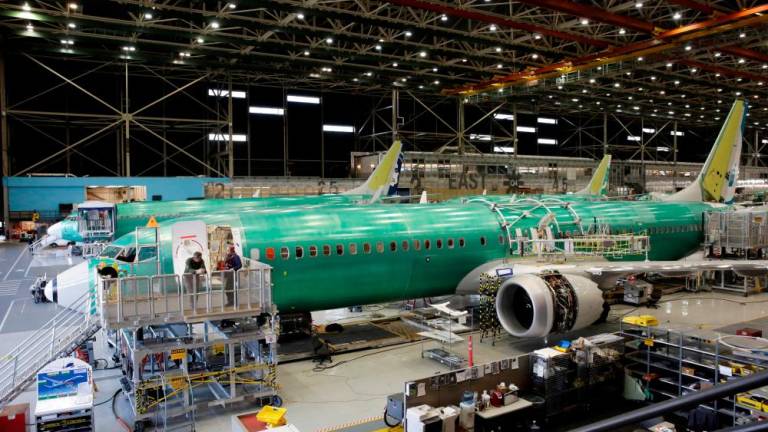 Boeing's 737 MAX-9 is pictured under construction at their production facility in Renton, Washington. Shares of Boeing fell 4.3% on Tuesday. – Reuterspic