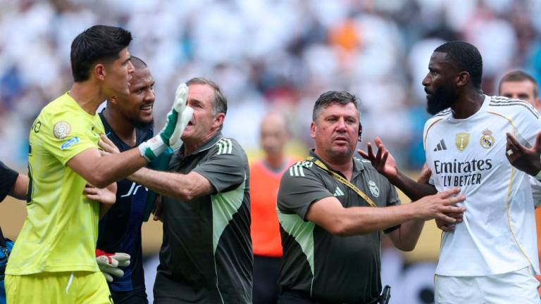Staff members separate Carlos Moreno #25 of CF Pachuca from Antonio Ruediger #22 of Real Madrid C. F. during an altercation in the FIFA Club World Cup 2025 group H match between Real Madrid CF and CF Pachuca at Bank of America Stadium on June 22, 2025 - AFPpix