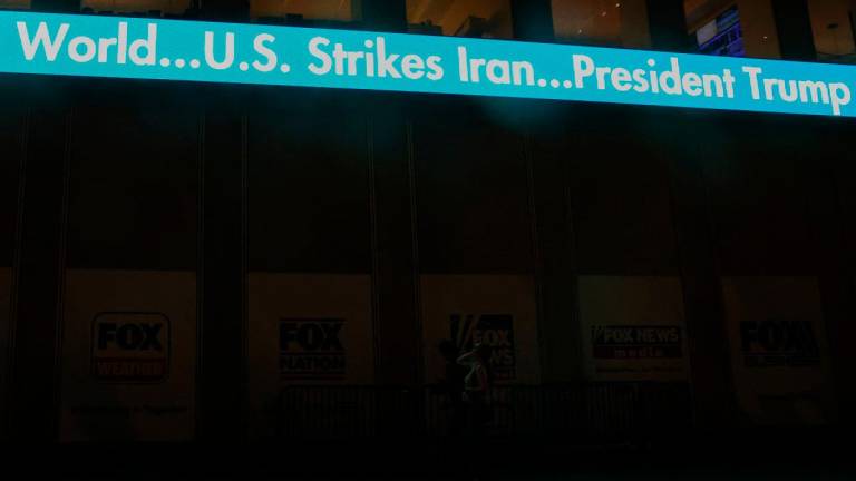 “U.S. Strikes Iran” is displayed on the Fox News ticker on June 21, 2025 in New York City. President Trump spoke to the nation in a televised address following a strike on the three Iranian nuclear facilities by the U.S. military on Saturday night. - Heather Khalifa/Getty Images/AFP