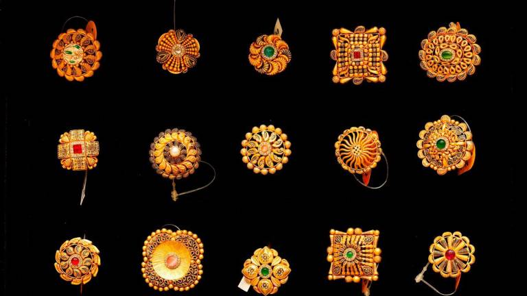 Gold ornaments are on display for sale inside a jewellery shop in Srinagar, April 4, 2025. REUTERSpix