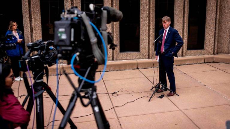 Boulder County District Attorney Michael Dougherty speaks at a press conference on June 5, 2025 at the Boulder County Justice Center after a court hearing for Mohamed Sabry Soliman, suspect in the June 1 Molotov cocktail attack on a Jewish solidarity walk in Boulder, Colorado. AFPPIX