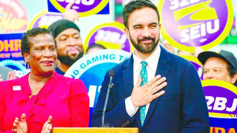New York City mayoral candidate Zohran reacts during a press conference with union leaders and supporters in New York City, US on Wednesday. – REUTERSPIC
