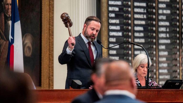 Speaker of the Texas House of Representatives Dustin Burrows gavels in while the Texas House lacks a quorum, since Democratic lawmakers left the state to deny Republicans the opportunity to redraw the state's 38 congressional districts, at the Texas State Capitol in Austin, Texas, U.S., August 11, 2025. - REUTERSPIX