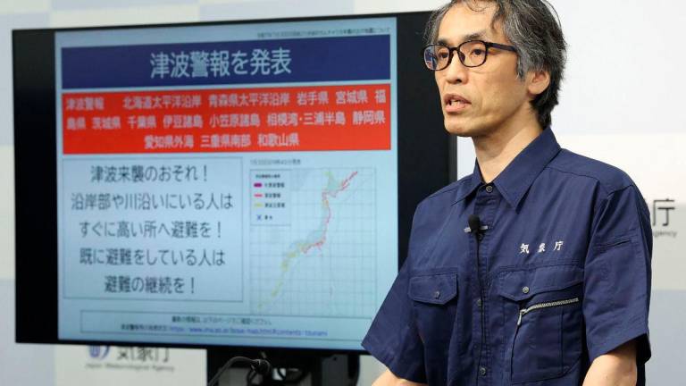 An expert on earthquake and tsunami countermeasures from the Japan Meteorological Agency holds a press conference in Tokyo on July 30, 2025, following a 8.7 magnitude quake in the sea off eastern Russia. A powerful 8.7 magnitude earthquake off Russia’s far east has prompted tsunami alerts across parts of the Pacific including Japan, Hawaii, Russia and Ecuador, and warnings along the California coast, US authorities said - AFPPix