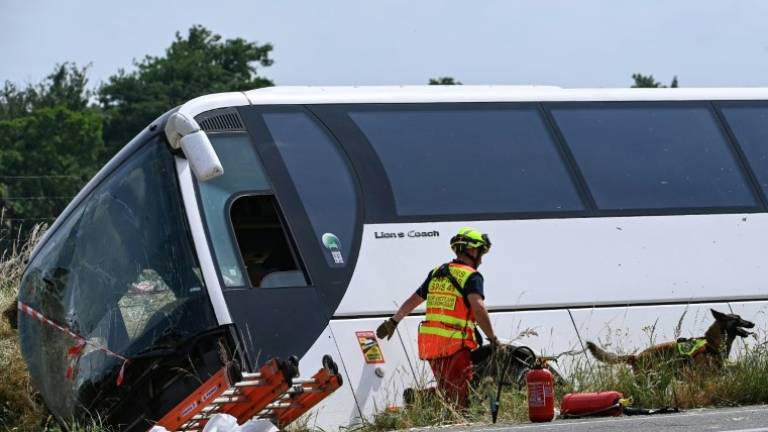 The group of Ukrainian adults and teenagers was travelling back to Ukraine after a school exchange trip. - AFPpix