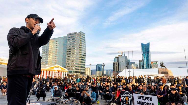 This photo taken on May 20, 2025 shows people gathering for a protest calling for the resignation of Prime Minister Luvsannamsrain Oyun-Erdene over alleged economic mismanagement and corruption involving his family, at Sukhbaatar Square in Ulaanbaatar, the capital of Mongolia. AFPpix
