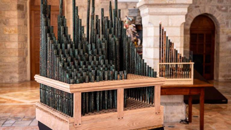 The oldest organ in Christendom is pictured during its unveiling and playing at the Saint Saviour’s Monastery in the old city of Jerusalem on September 9, 2025. (Photo by JOHN WESSELS / AFP)