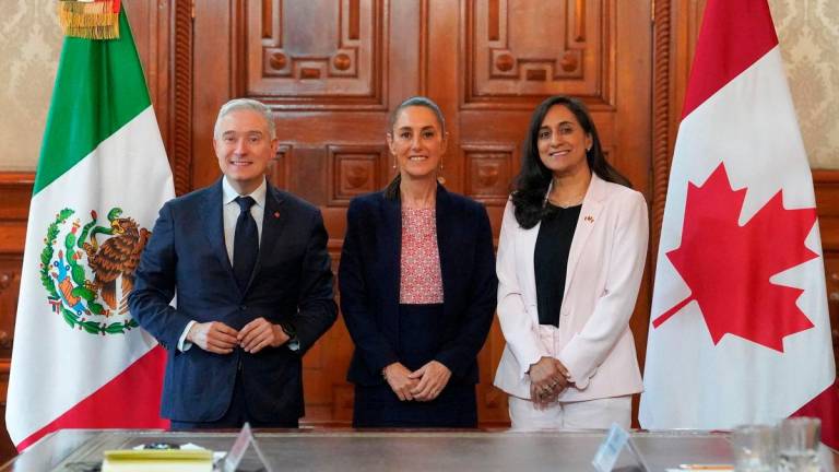 Mexico’s President Claudia Sheinbaum, Canada’s Finance Minister Francois-Philippe Champagne and Canada’s Foreign Minister Anita Anand - Mexico Presidency/Handout via REUTERSPix