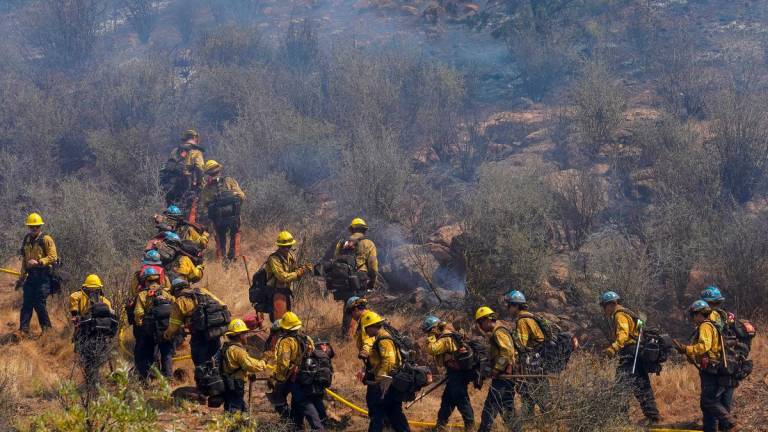 California Department of Forestry and Fire Protection (Cal Fire) firefighters work along Six Bit Ranch Rd. near Chinese Camp, Tuolumne County, California, U.S., September 3, 2025. REUTERS/Tracy Barbutes