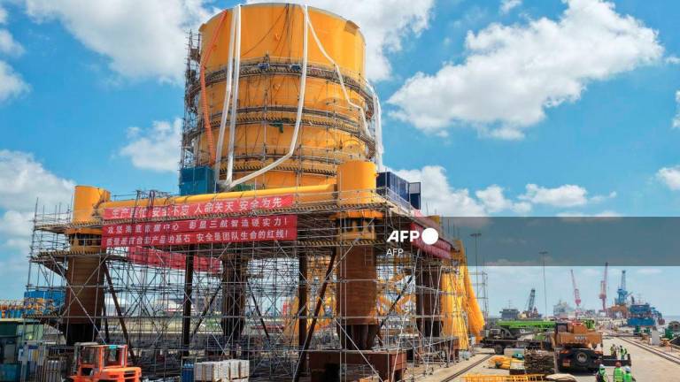 An underwater data centre being developed by Chinese maritime technology company Highlander is seen under construction at a shipyard in Nantong, in China’s eastern Jingsu province on September 11, 2025. Power-hungry data centres run hot, so one Chinese company is planning to submerge a pod of servers in the sea off Shanghai with hopes of solving computing's energy woes. - AFP / China OUT