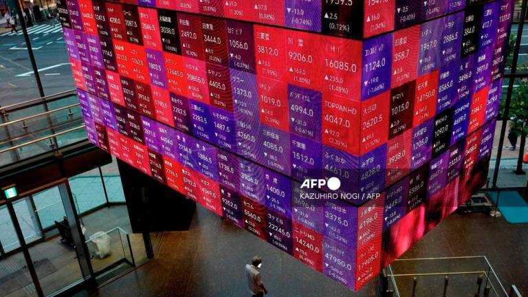 An electronic quotation board displays the Nikkei 225 stock prices on the Tokyo Stock Exchange in Tokyo on September 11, 2025. - AFP