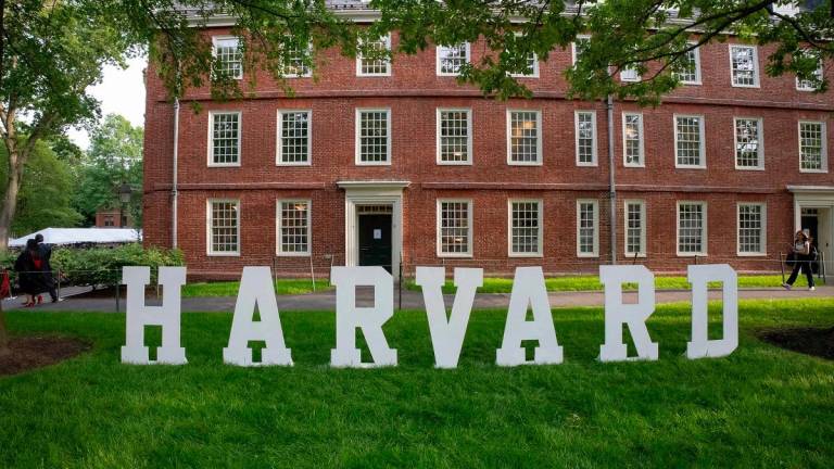 (FILES) A Harvard sign is seen at the Harvard University campus in Boston, Massachusetts. - Rick Friedman / AFP
