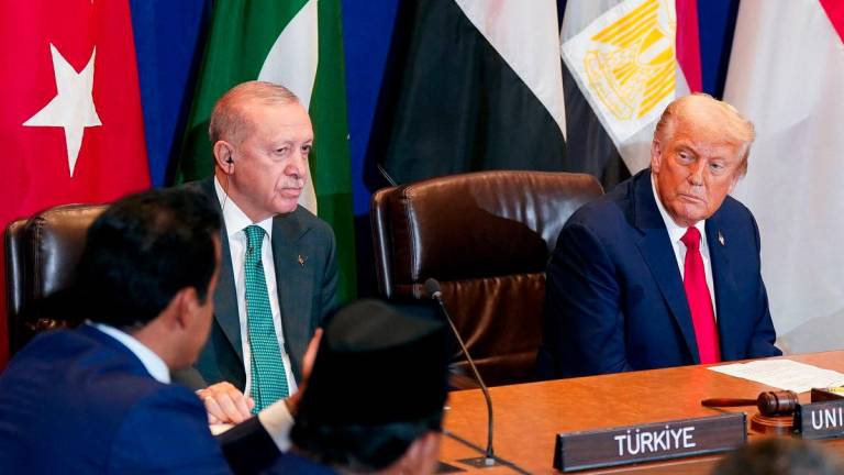 U.S. President Donald Trump and Turkey's President Tayyip Erdogan attend a multilateral meeting during the 80th United Nations General Assembly, in New York City, New York, U.S., September 23, 2025. - REUTERSPIX