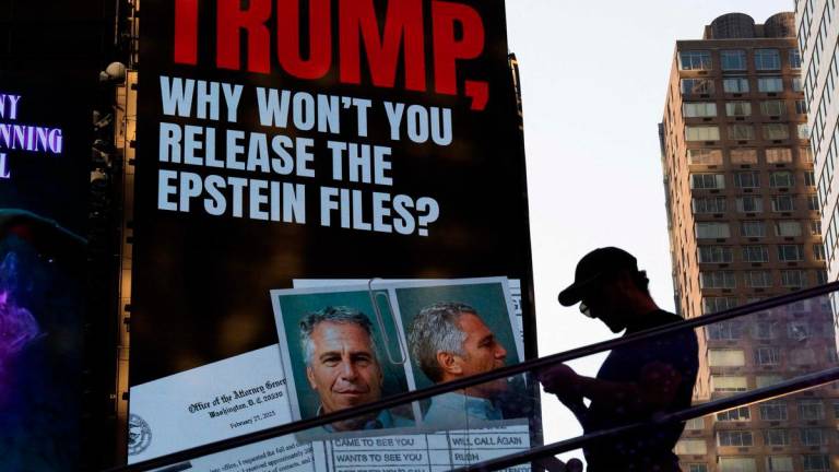 A billboard in Times Square calls for the release of the Epstein files on July 23, 2025 in New York City. - Photo by Adam Gray / GETTY IMAGES NORTH AMERICA / AFP