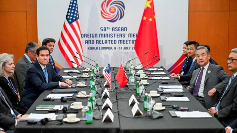 US Secretary of State Marco Rubio meets with China's Foreign Minister Wang Yi during the 58th ASEAN Foreign Ministers’ meeting and related meetings at the Convention Centre in Kuala Lumpur on July 11, 2025. - REUTERSPIX