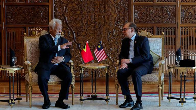 Prime Minister Datuk Seri Anwar Ibrahim (right) with the Timor-Leste Prime Minister Kay Rala Xanana Gusmão, who is on a three-day official visit to Malaysia, today. - BERNAMAPIX